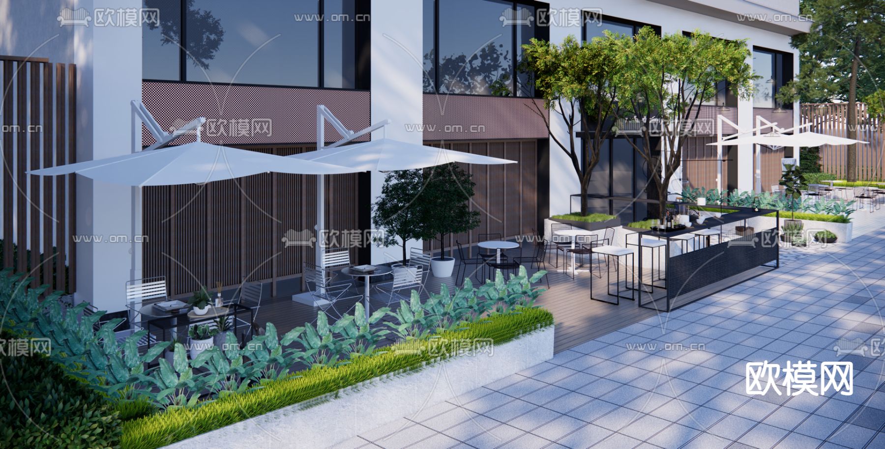 现代商业步行街su模型下载（渲染图2）