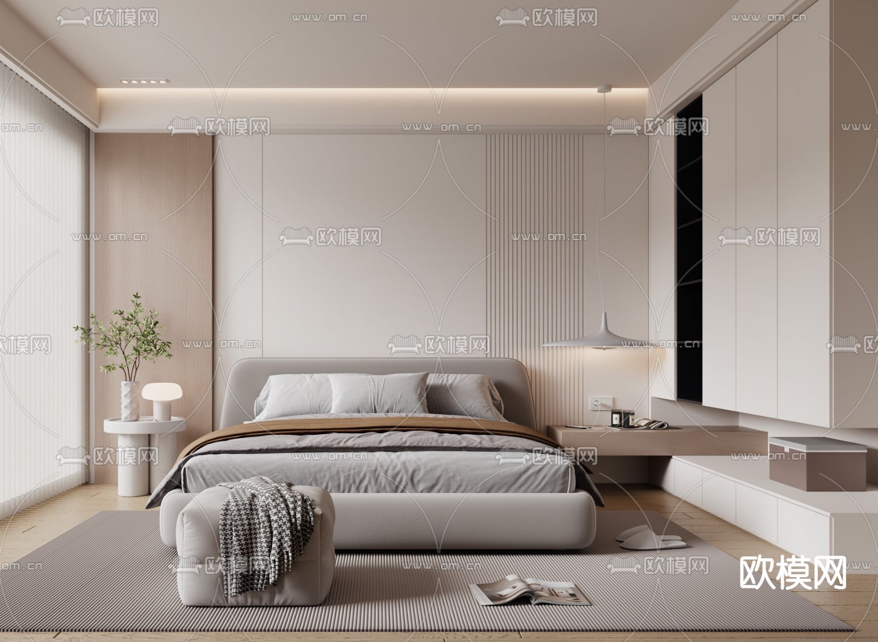 奶油风卧室 主人房3d模型下载（渲染图3）