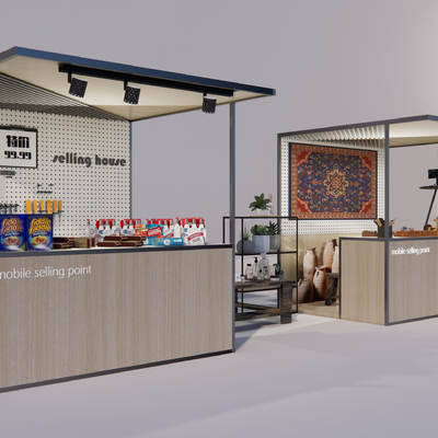  网红集市餐车 网红摊位su模型 