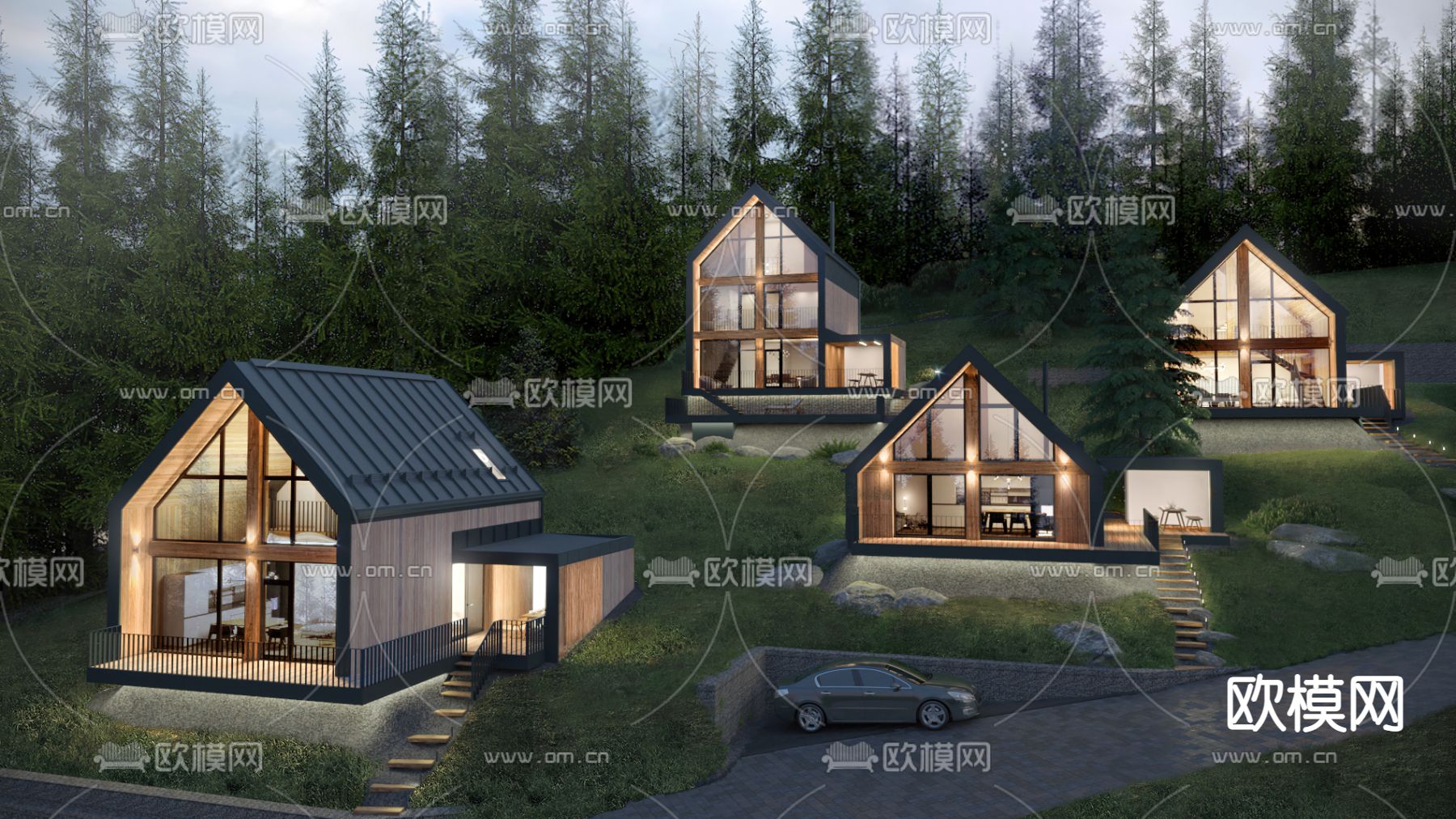 现代民宿建筑su模型下载（渲染图1）