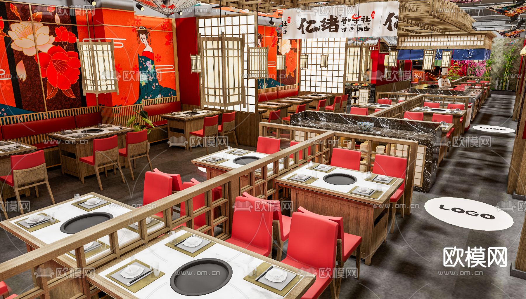 日式火锅店su模型下载_ID14100152_sketchup模型下载-欧模网