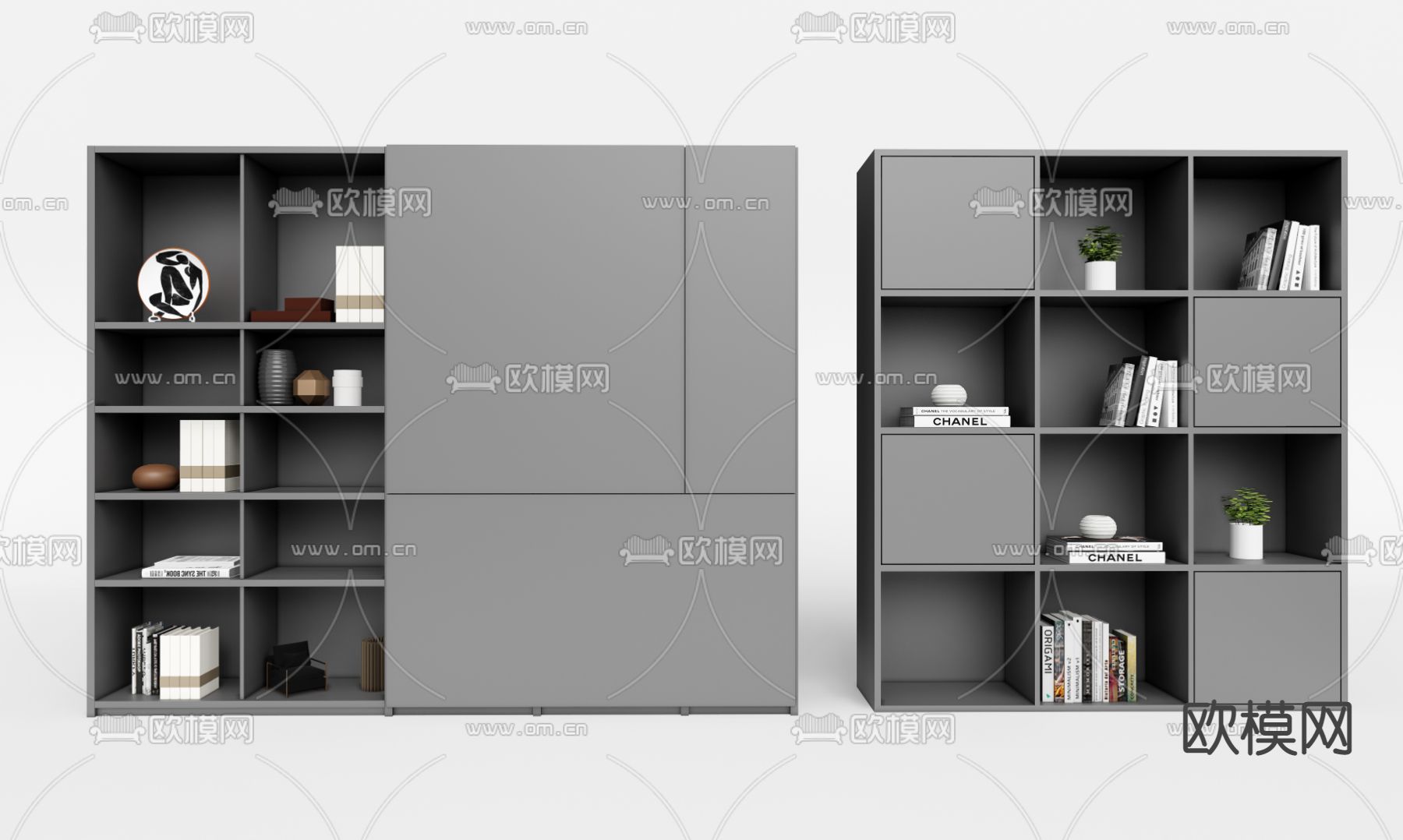 现代办公书柜 装饰柜su模型下载（渲染图1）