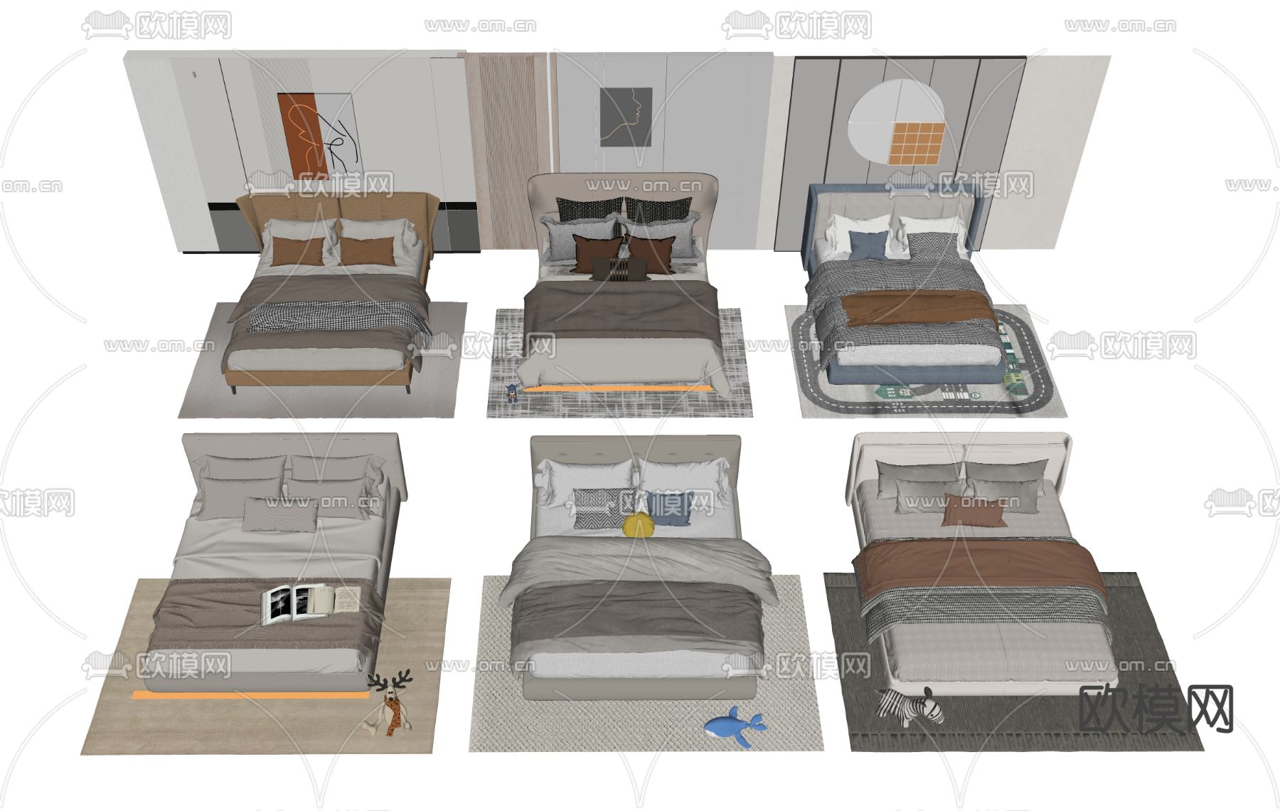 现代双人床su模型下载（渲染图2）