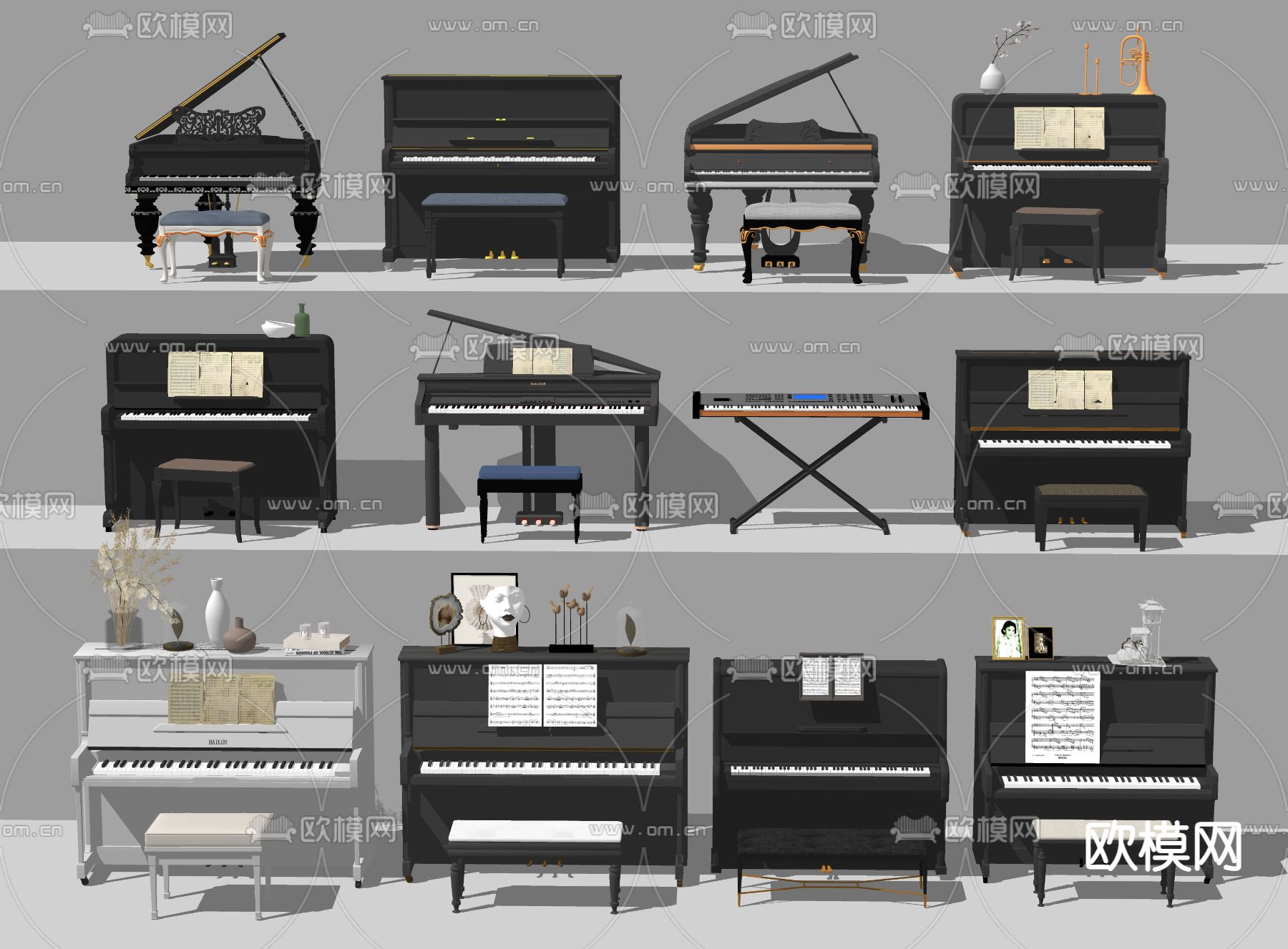 钢琴 电子琴 三角钢琴su模型下载（渲染图3）