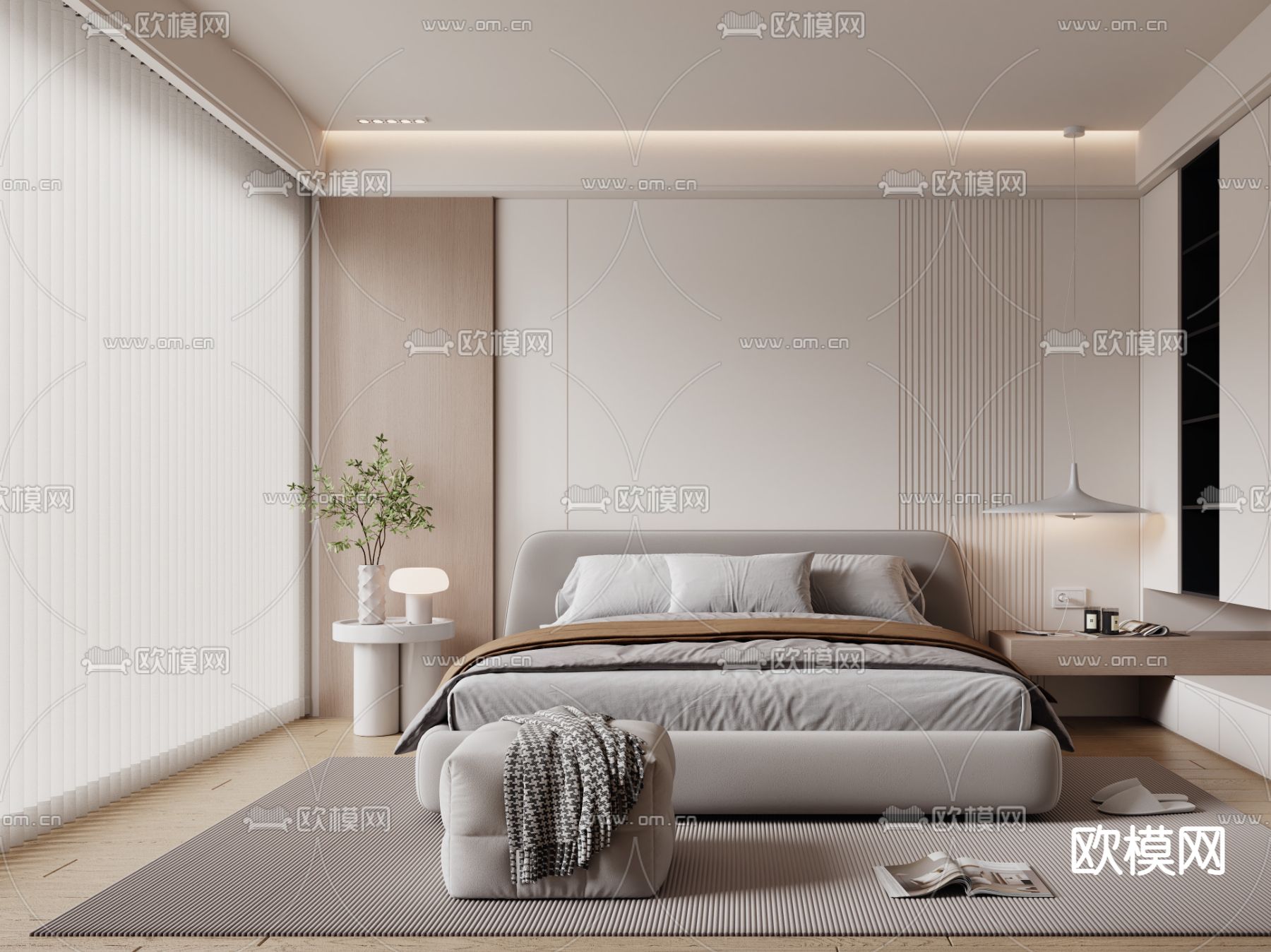 奶油风卧室 主人房3d模型下载（渲染图2）