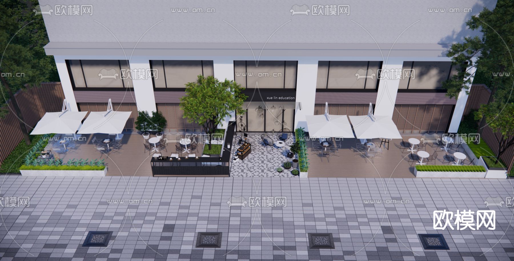 现代商业步行街su模型下载（渲染图3）