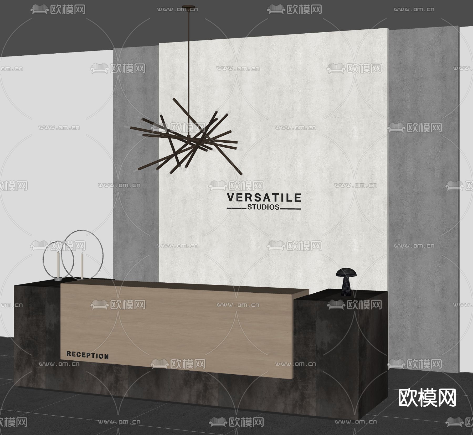 现代前台 接待台su模型下载（渲染图2）