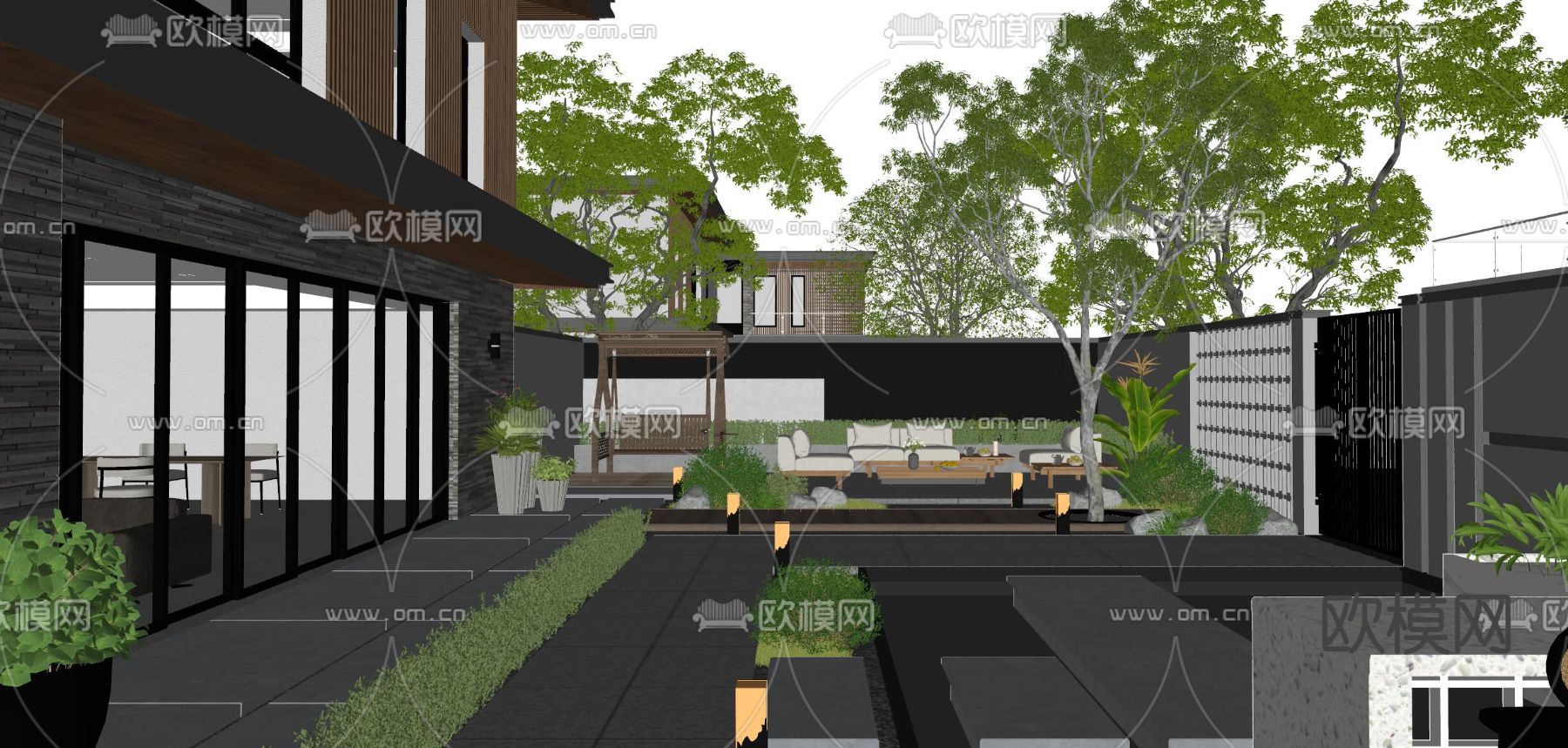 现代庭院景观su模型下载（渲染图3）