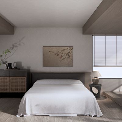  侘寂风酒店客房su模型 