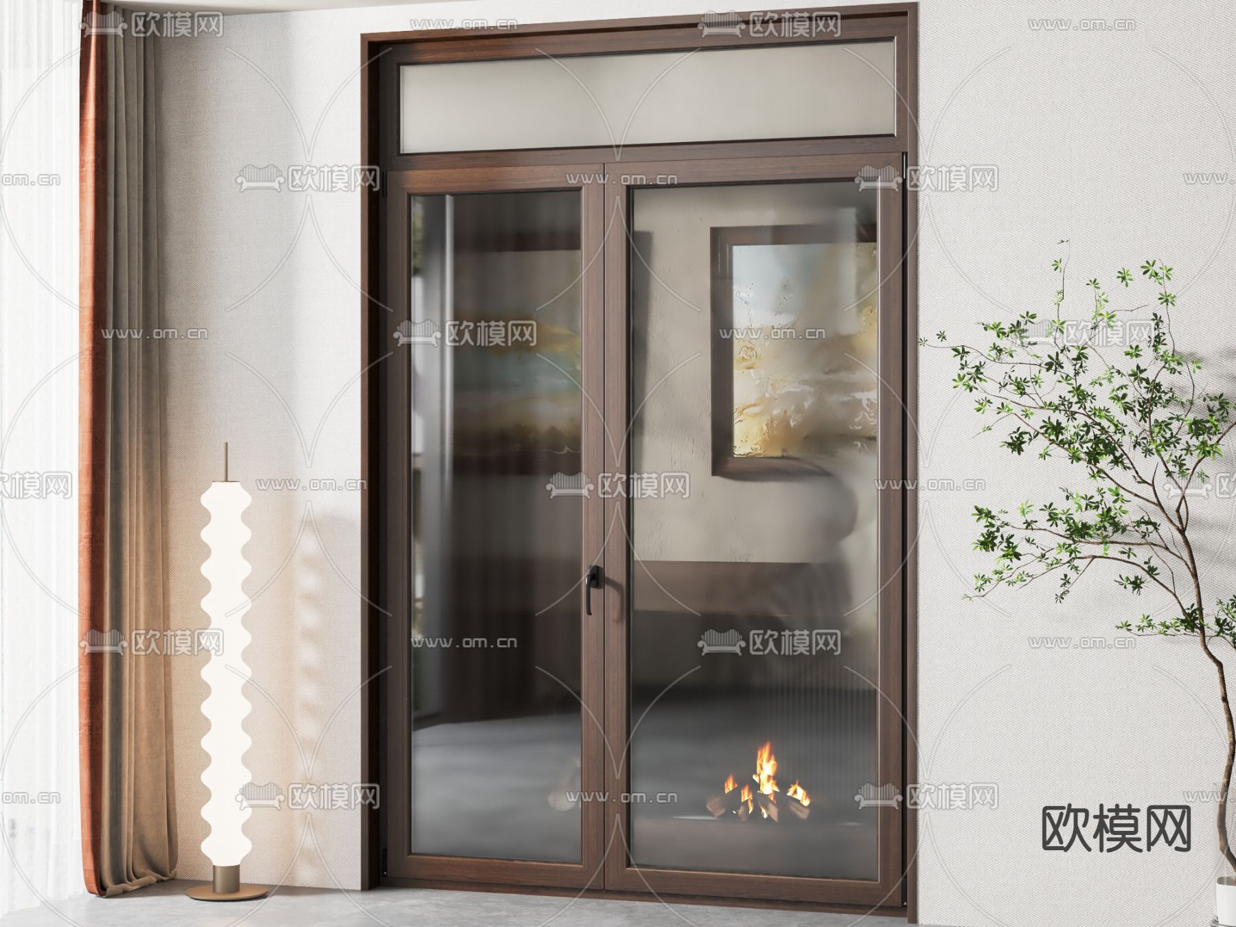 美式玻璃门su模型下载（渲染图1）