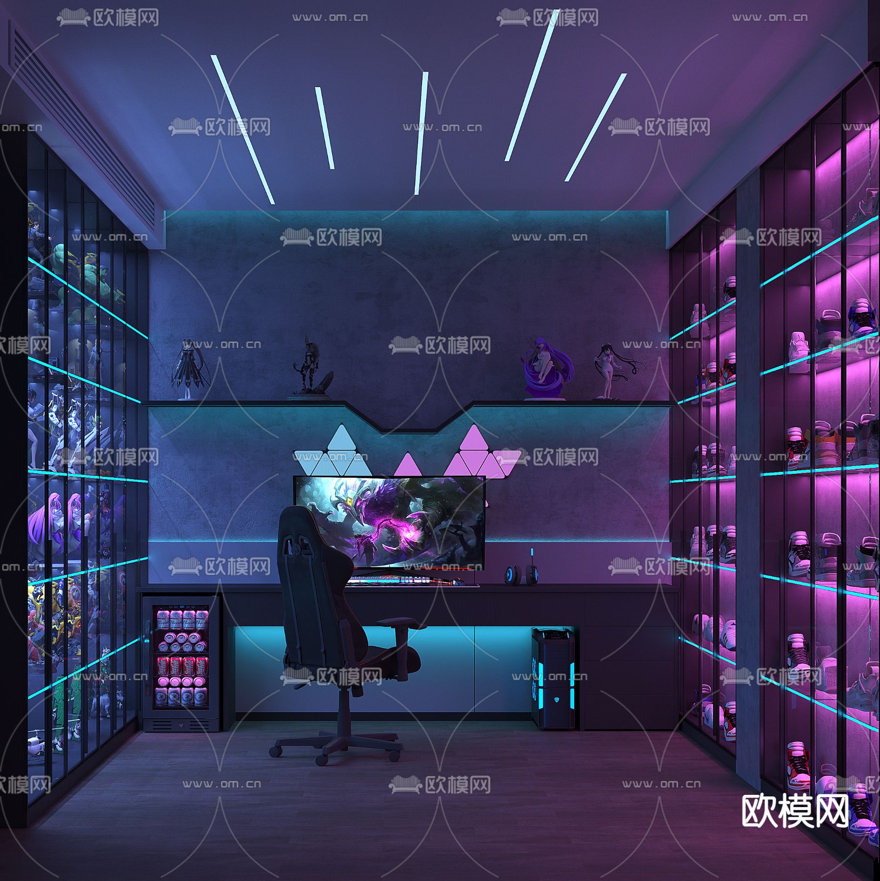 电竞房 书房3d模型下载