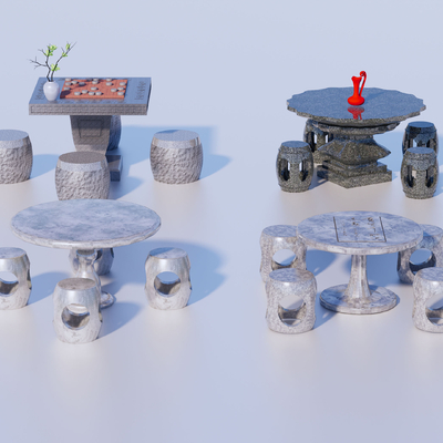 新中式户外桌椅su模型