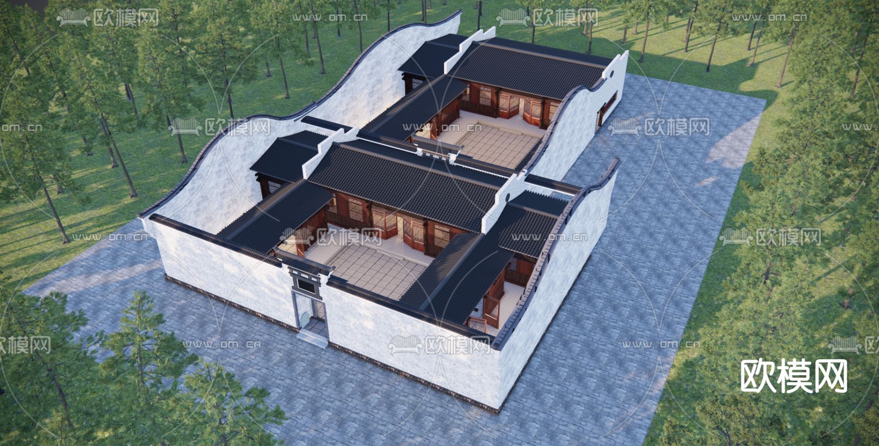 中式四合院 古建住宅su模型下载（渲染图1）