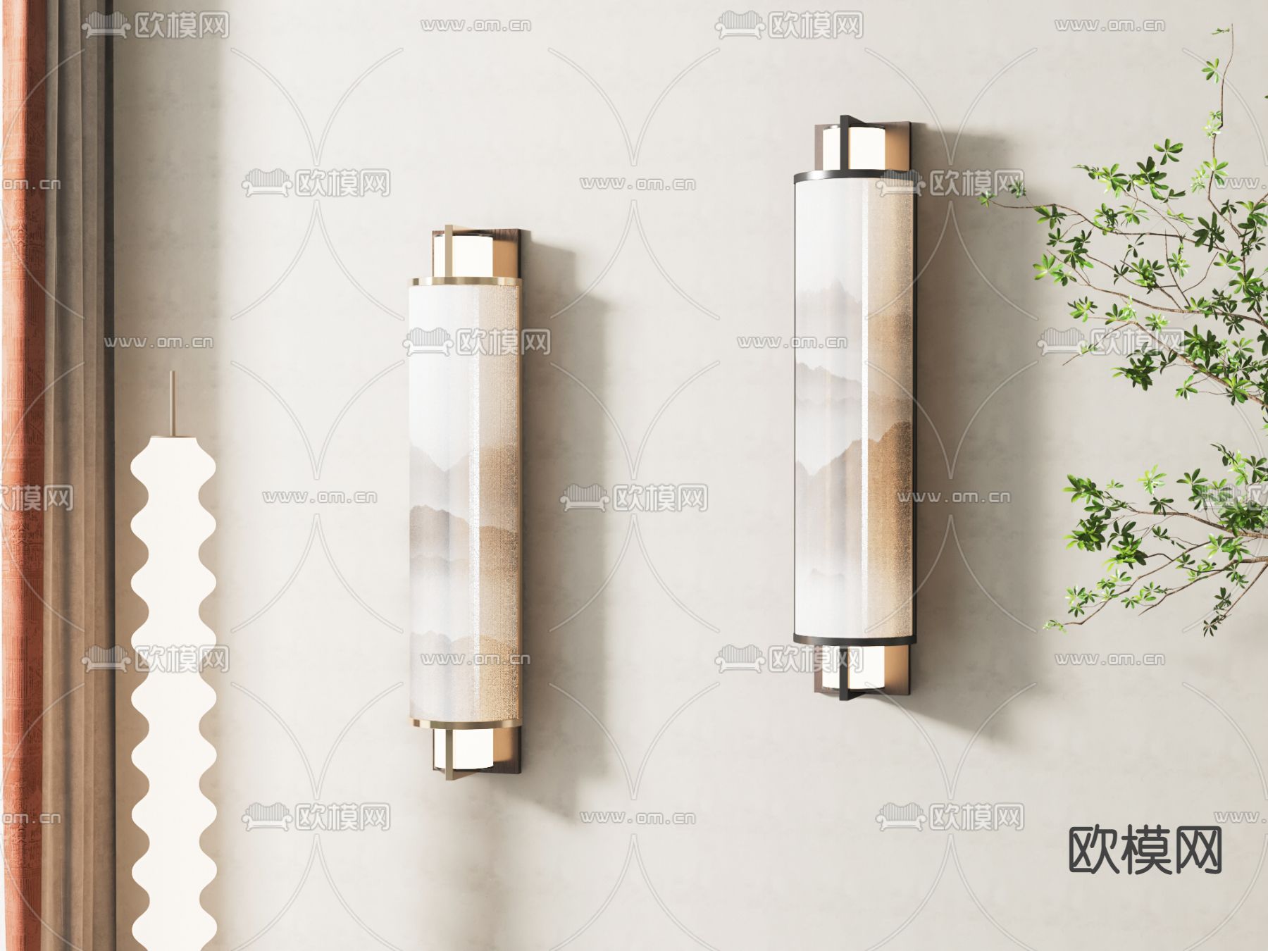 新中式壁灯su模型下载（渲染图1）