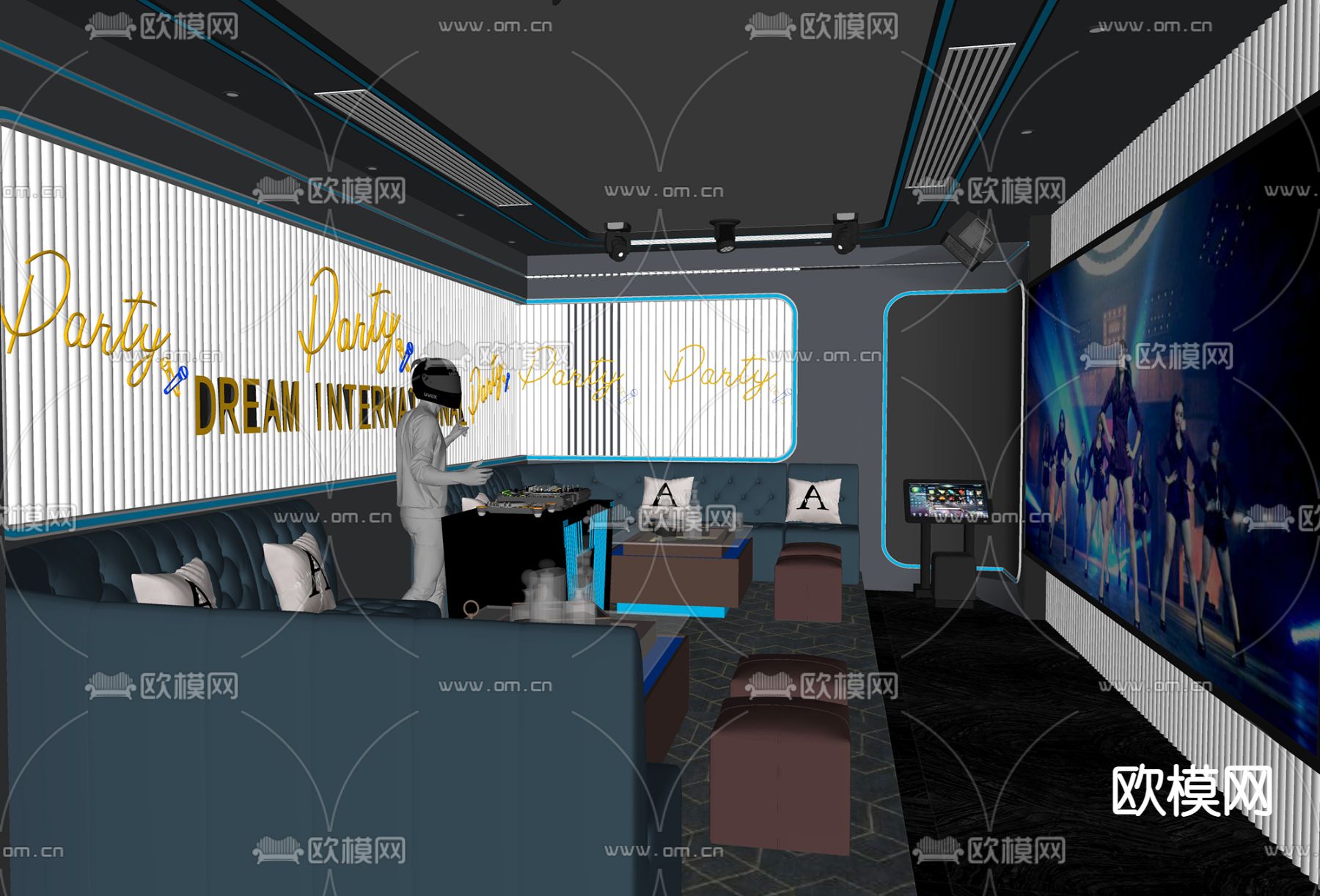 现代KTV包厢su模型下载（渲染图2）