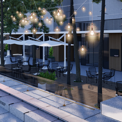  现代商业步行街su模型 