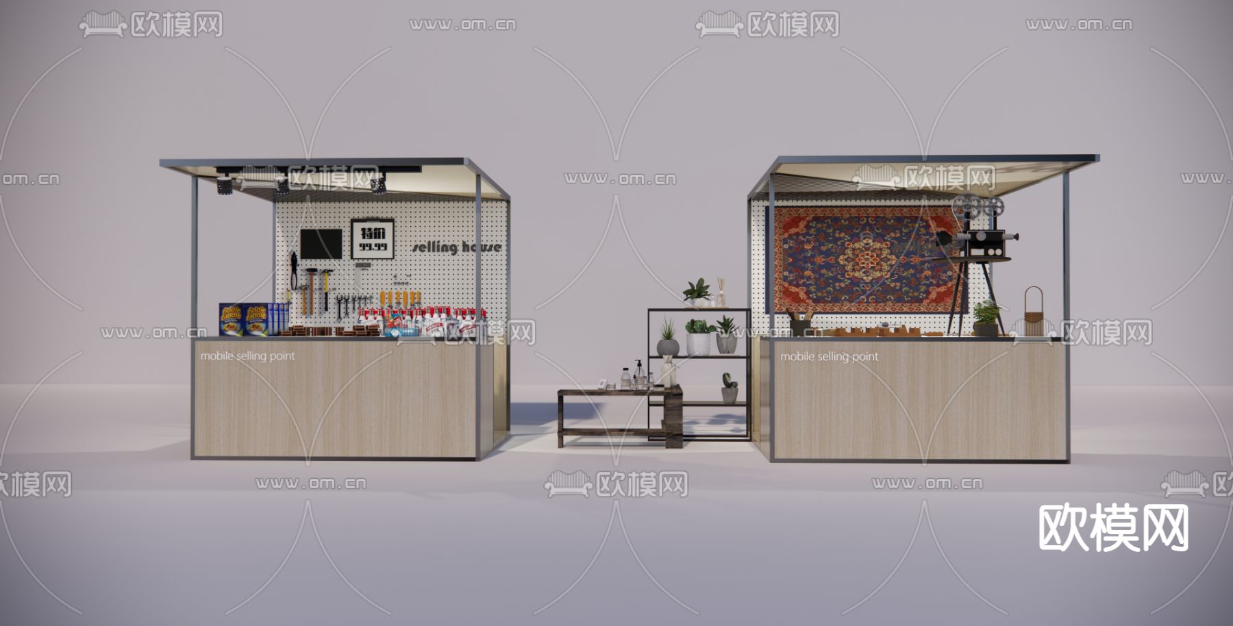 网红集市餐车 网红摊位su模型下载（渲染图4）