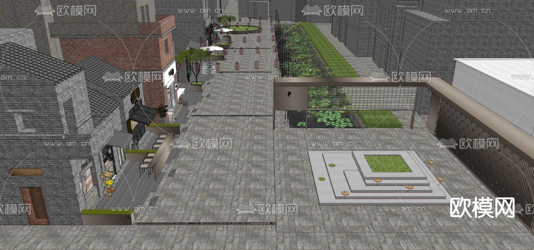 现代商业街su模型下载（渲染图4）