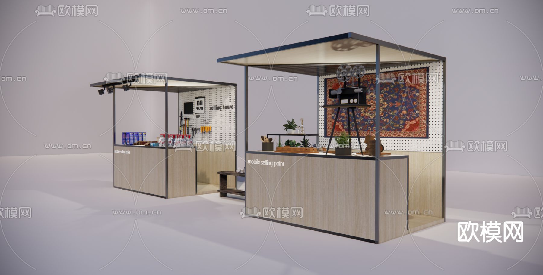 网红集市餐车 网红摊位su模型下载（渲染图2）