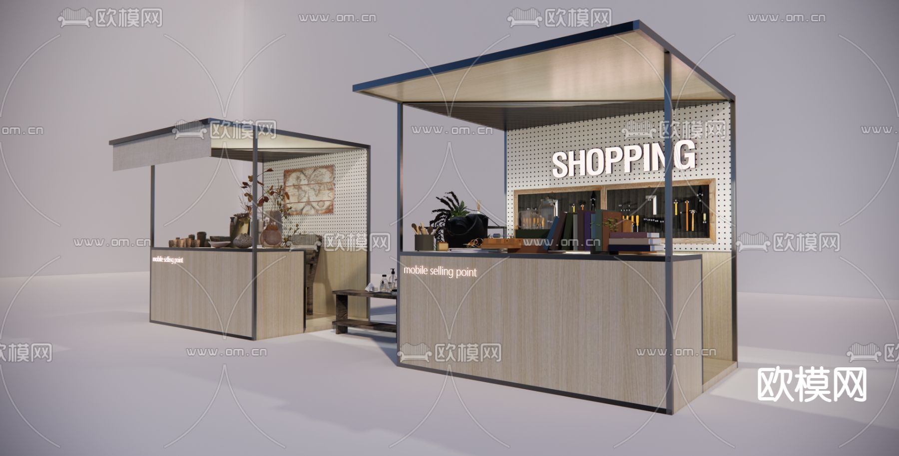 网红集市餐车 网红摊位su模型下载（渲染图1）