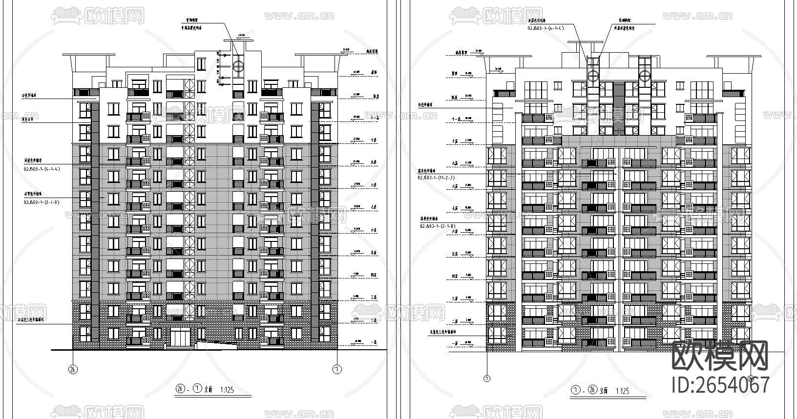 凤凰花园小高层全套CAD施工图下载（渲染图1）