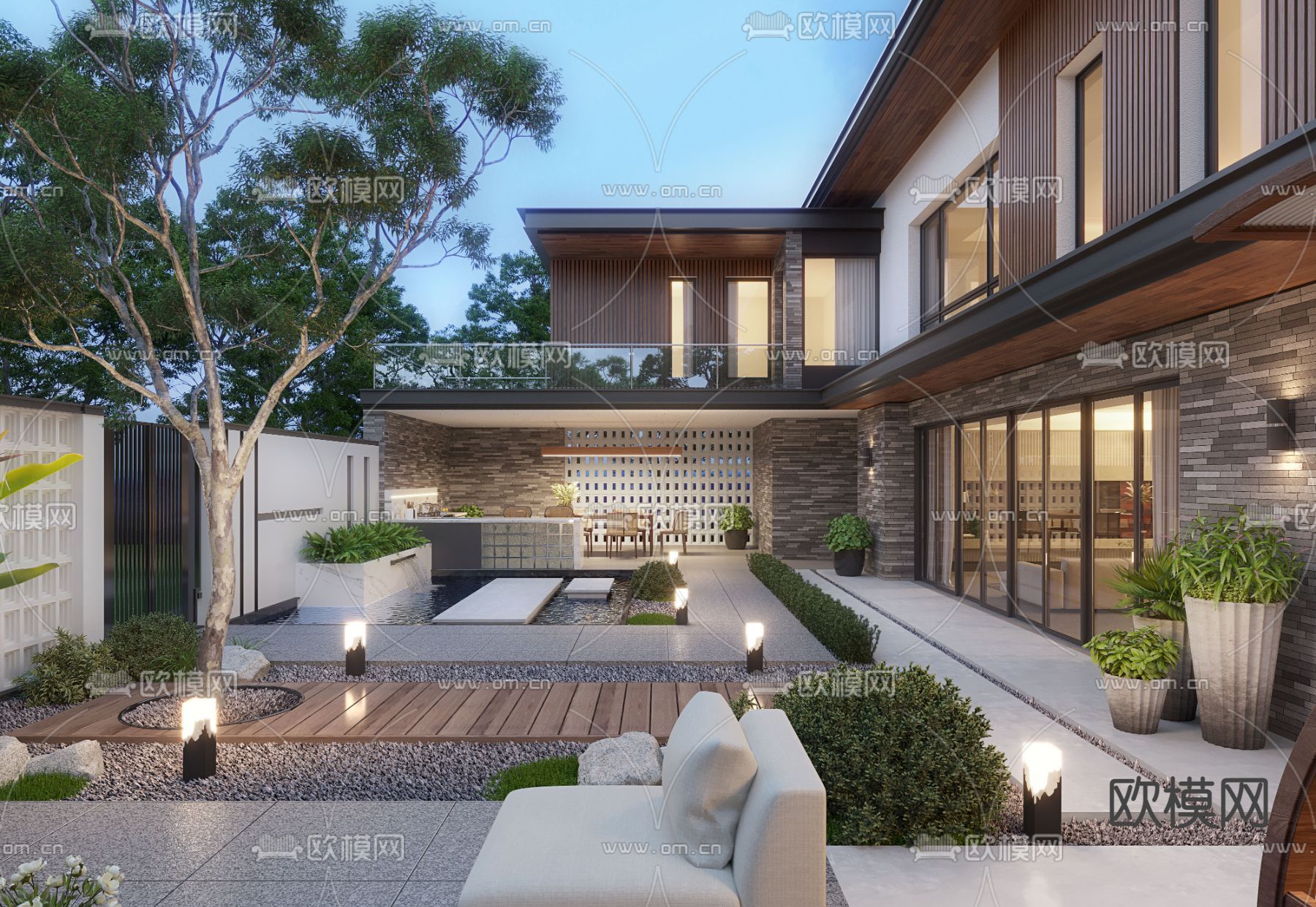 现代庭院景观su模型下载（渲染图2）