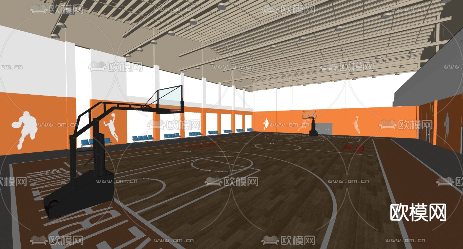 现代篮球场 体育场su模型下载（渲染图2）