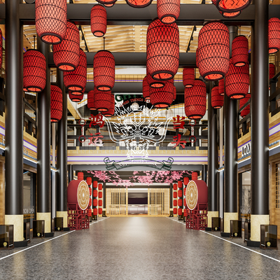  国潮集市 购物中心su模型 