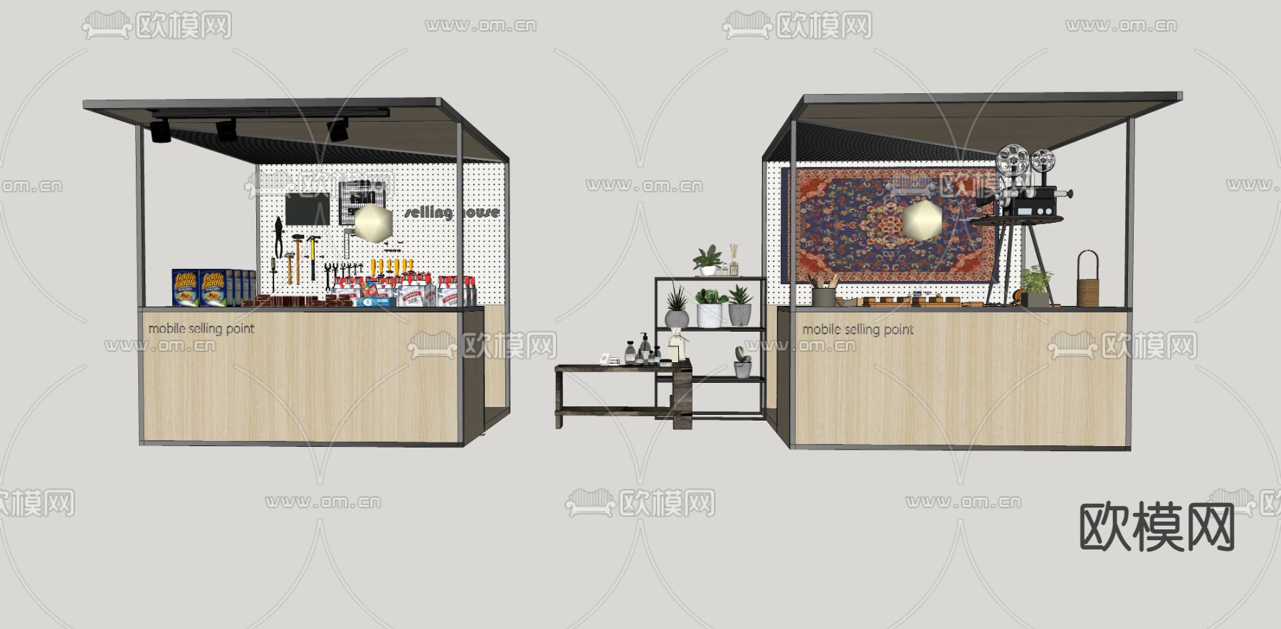 网红集市餐车 网红摊位su模型下载（渲染图3）