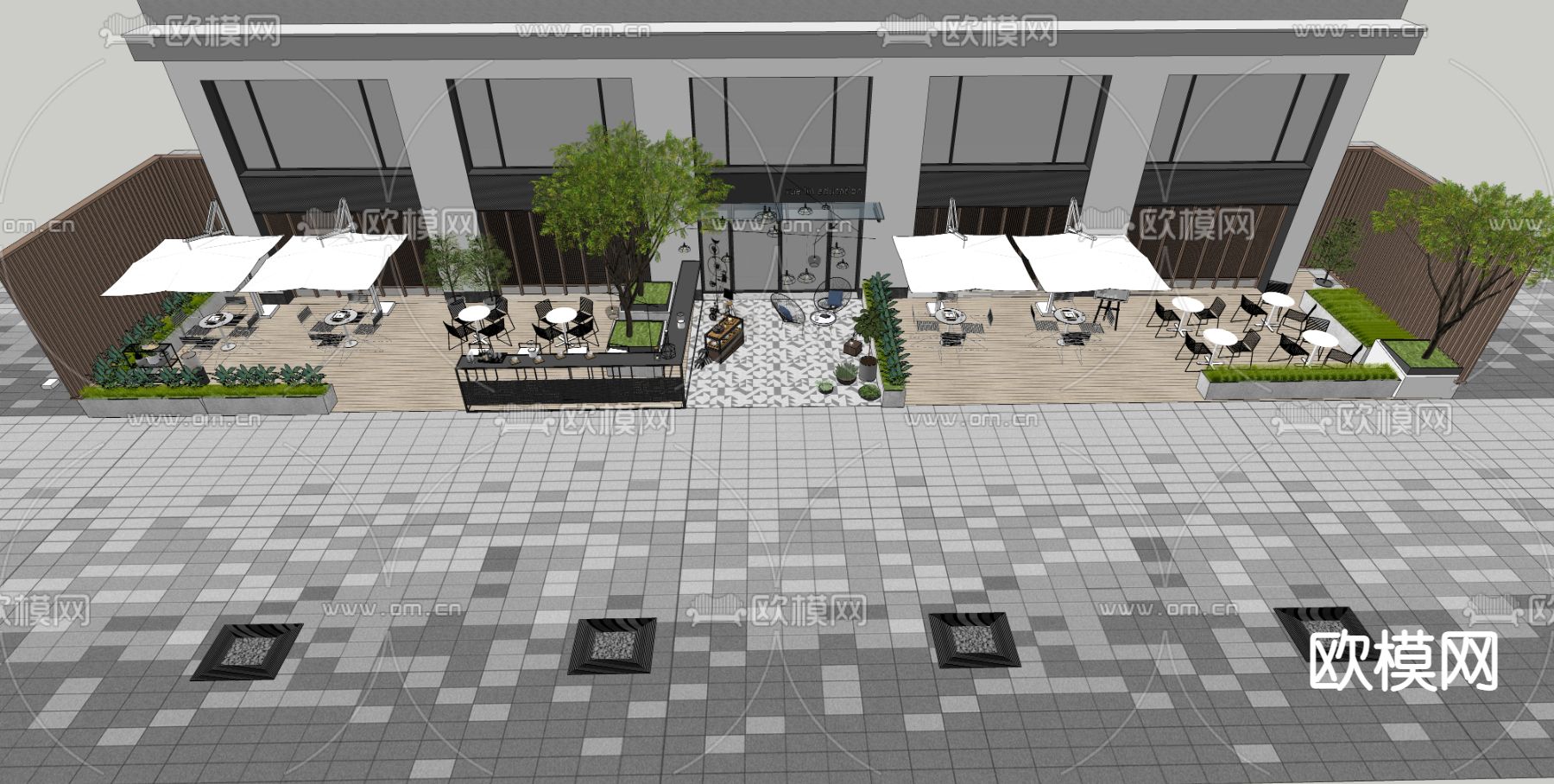 现代商业步行街su模型下载（渲染图4）