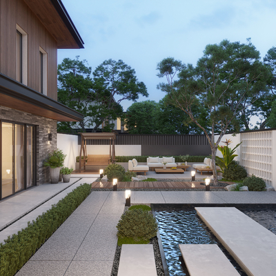  现代庭院景观su模型 