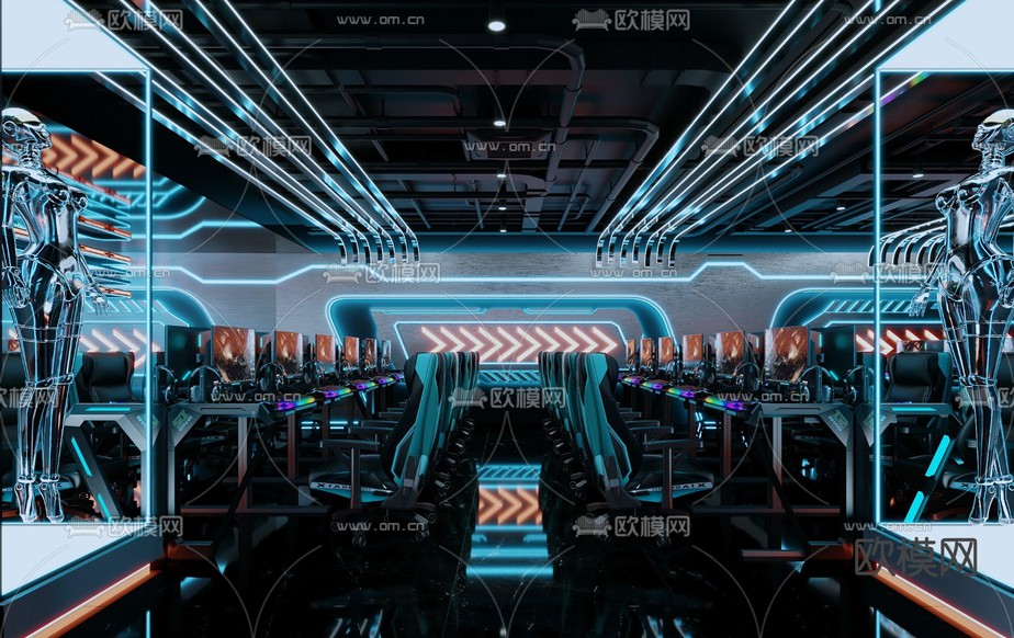 现代电竞网咖 科技感网吧su模型下载(渲染图1)