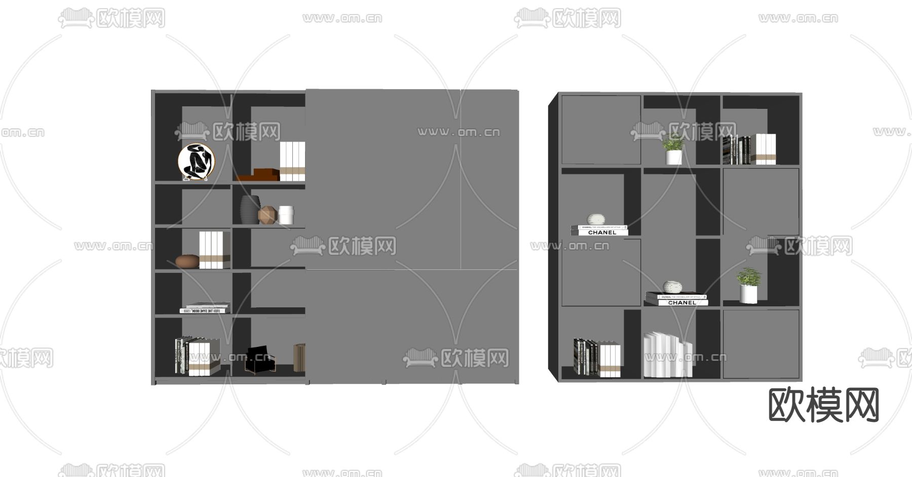 现代办公书柜 装饰柜su模型下载（渲染图2）