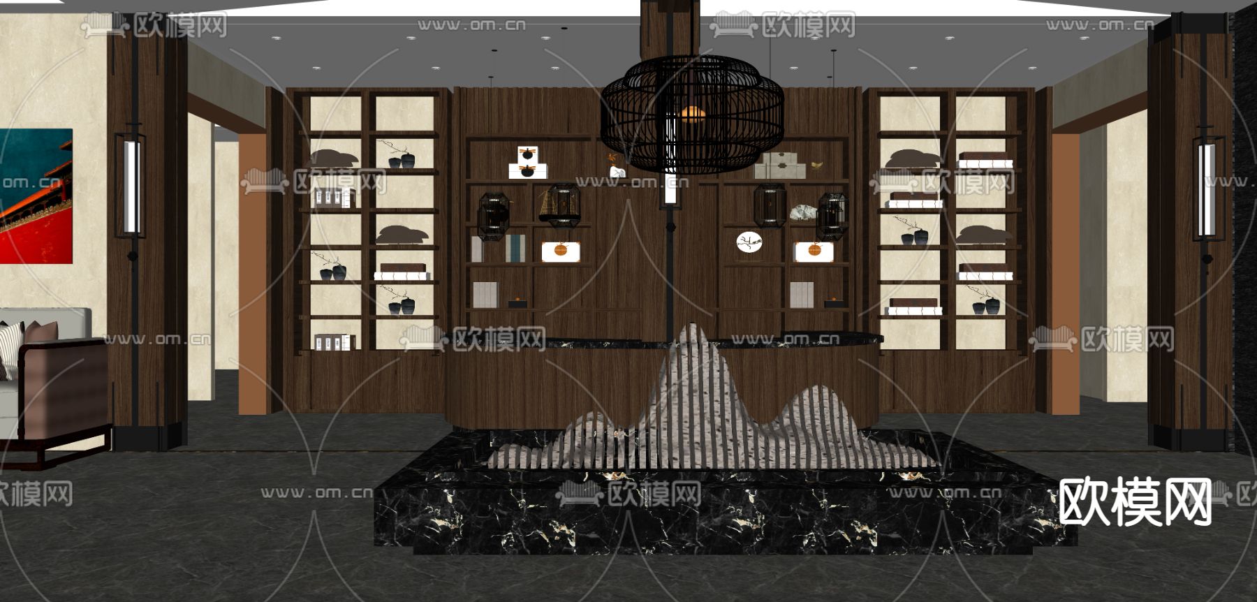 新中式洗浴中心大厅su模型下载（渲染图4）
