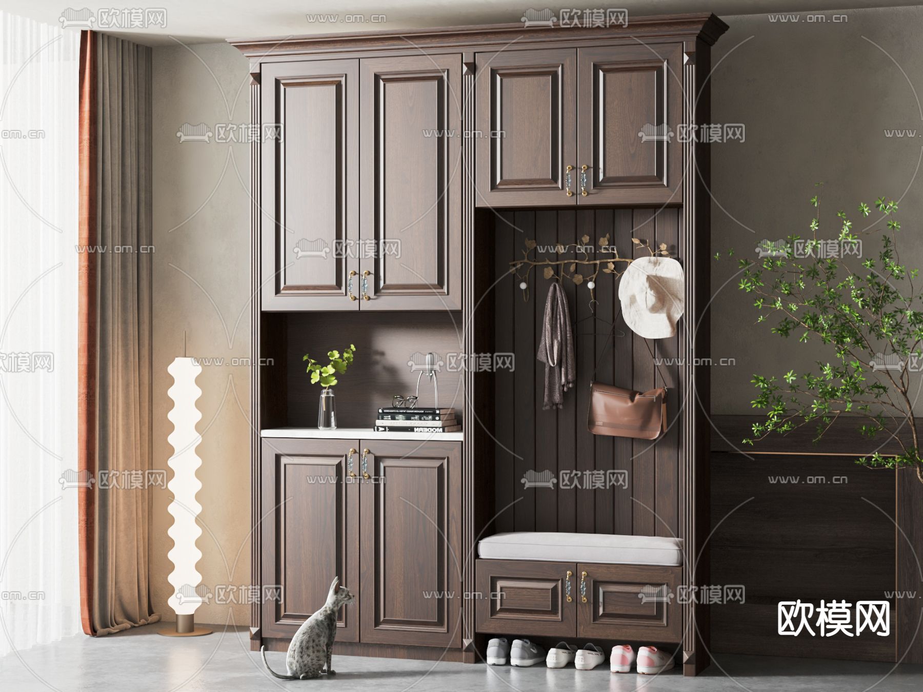 美式入户鞋柜su模型下载（渲染图1）