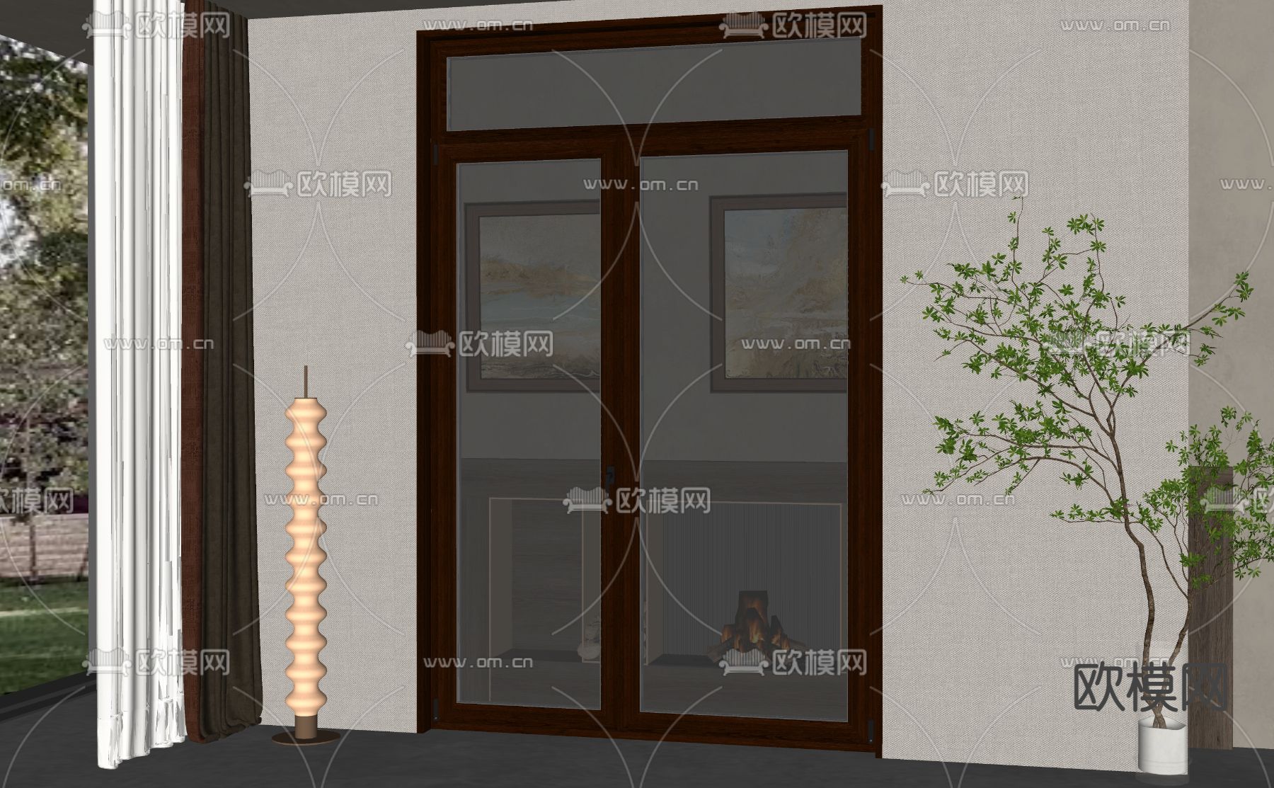 美式玻璃门su模型下载（渲染图2）