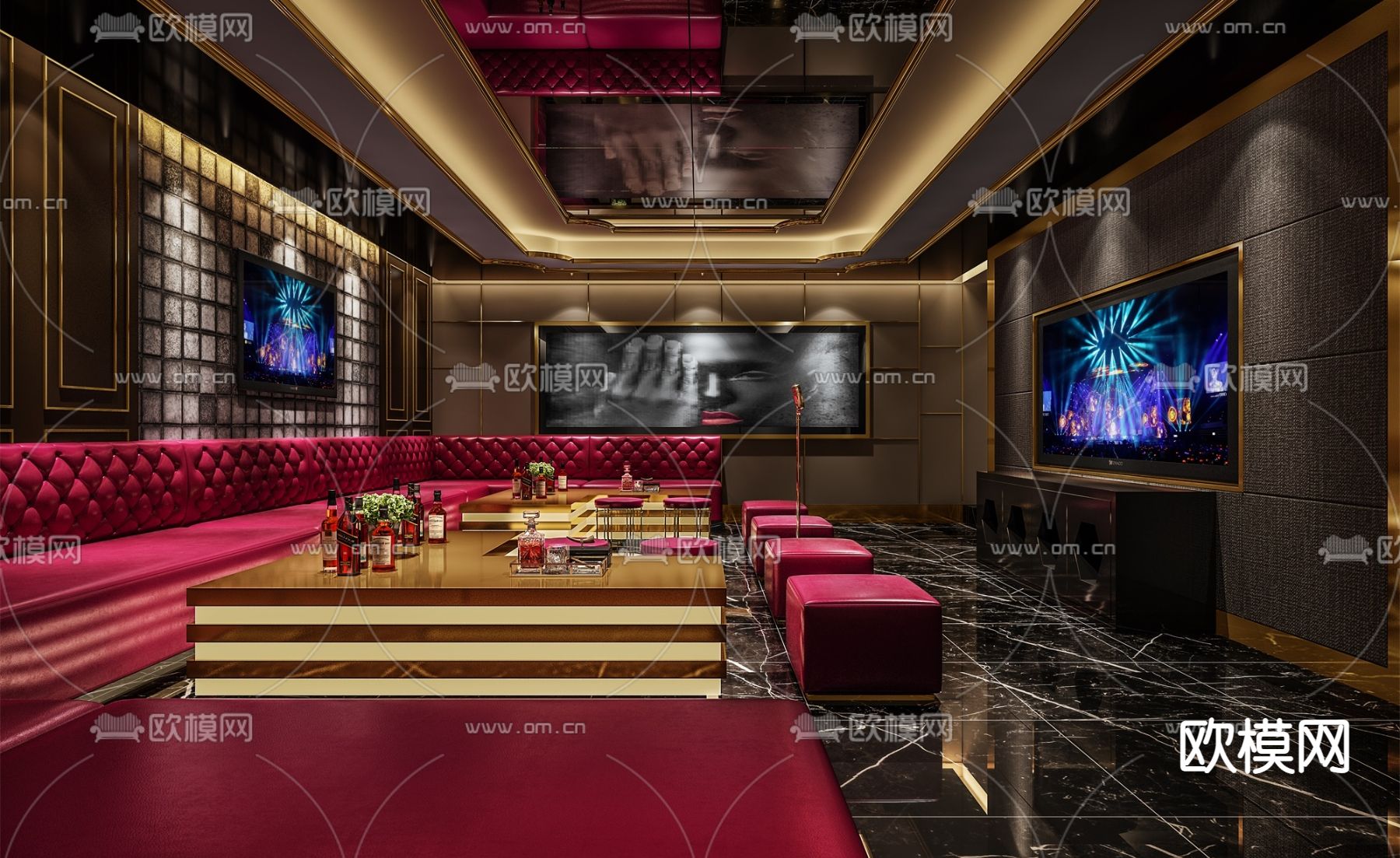 现代KTV包间su模型下载（渲染图1）