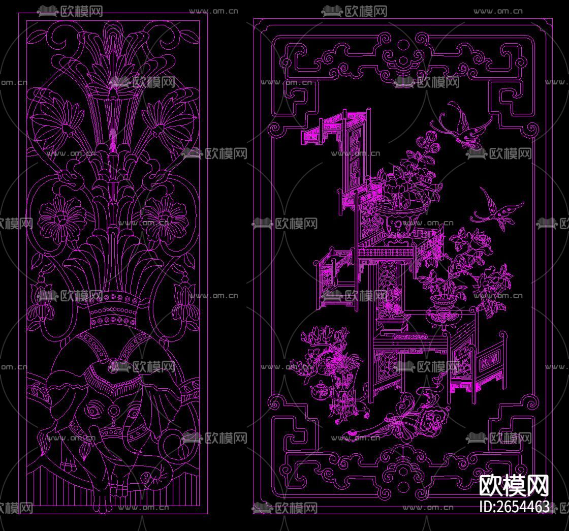 中式雕刻风景画CAD图库下载（渲染图5）