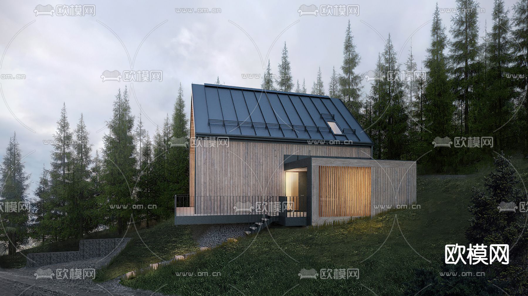 现代民宿建筑su模型下载（渲染图3）