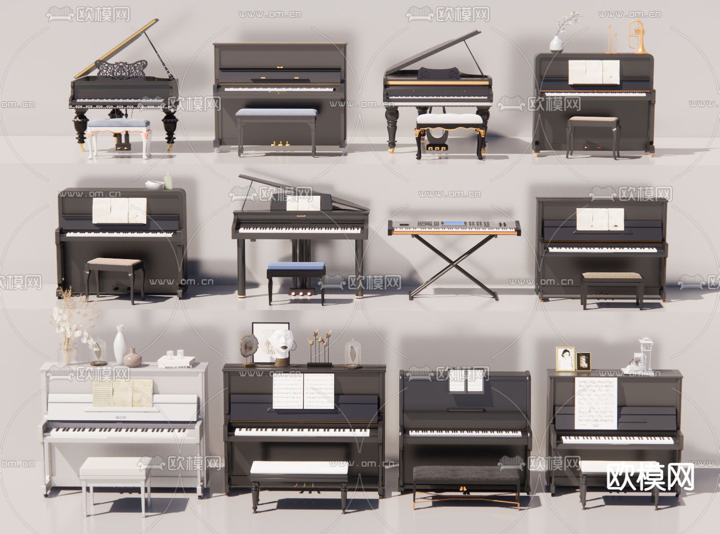 钢琴 电子琴 三角钢琴su模型下载（渲染图2）