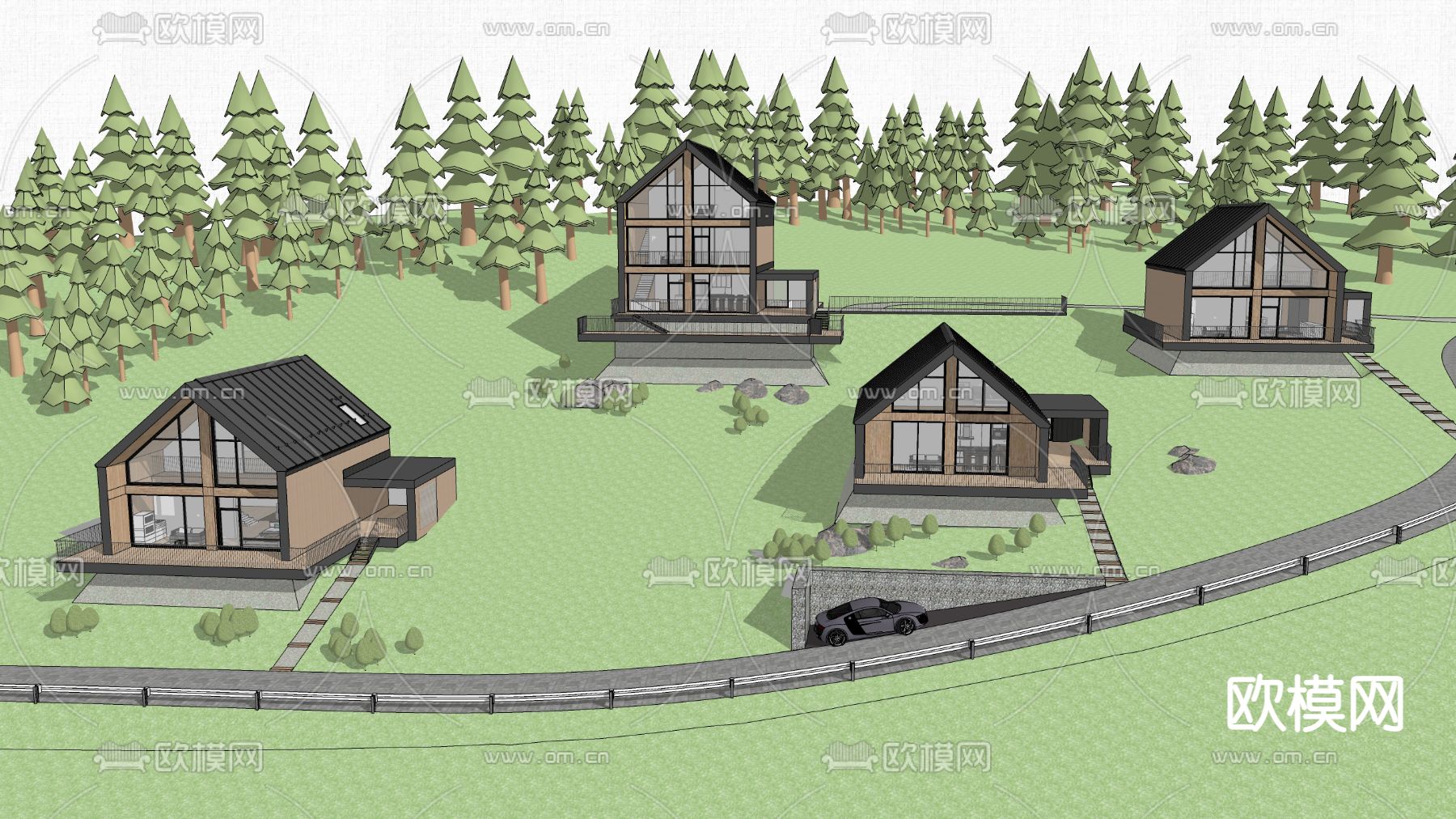 现代民宿建筑su模型下载（渲染图4）