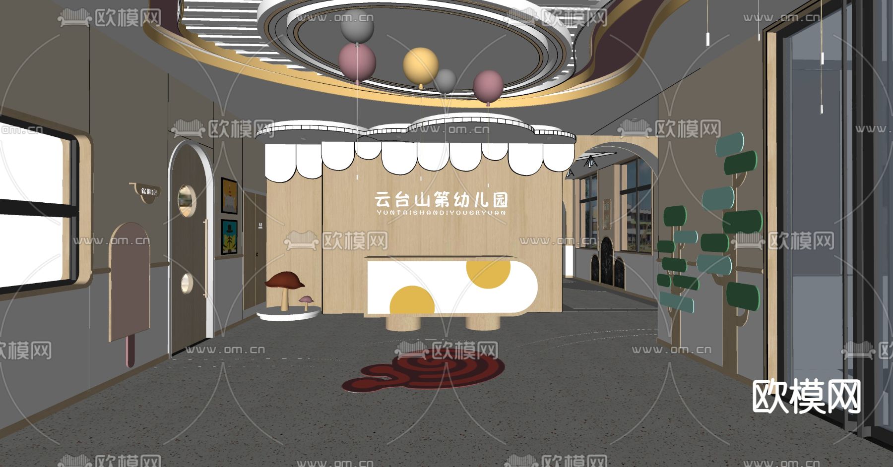 现代幼儿园大厅su模型下载（渲染图3）