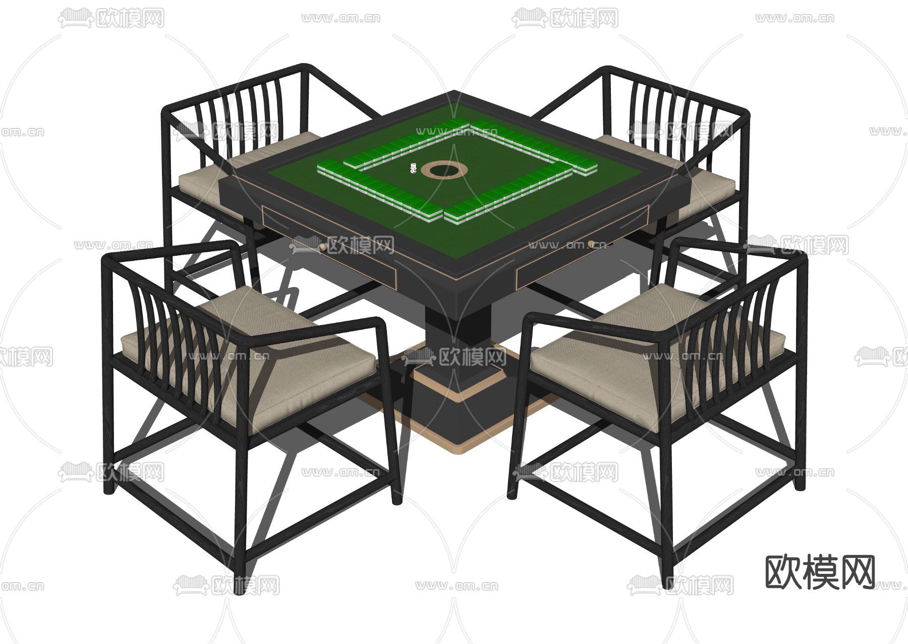 新中式麻将桌su模型下载（渲染图2）
