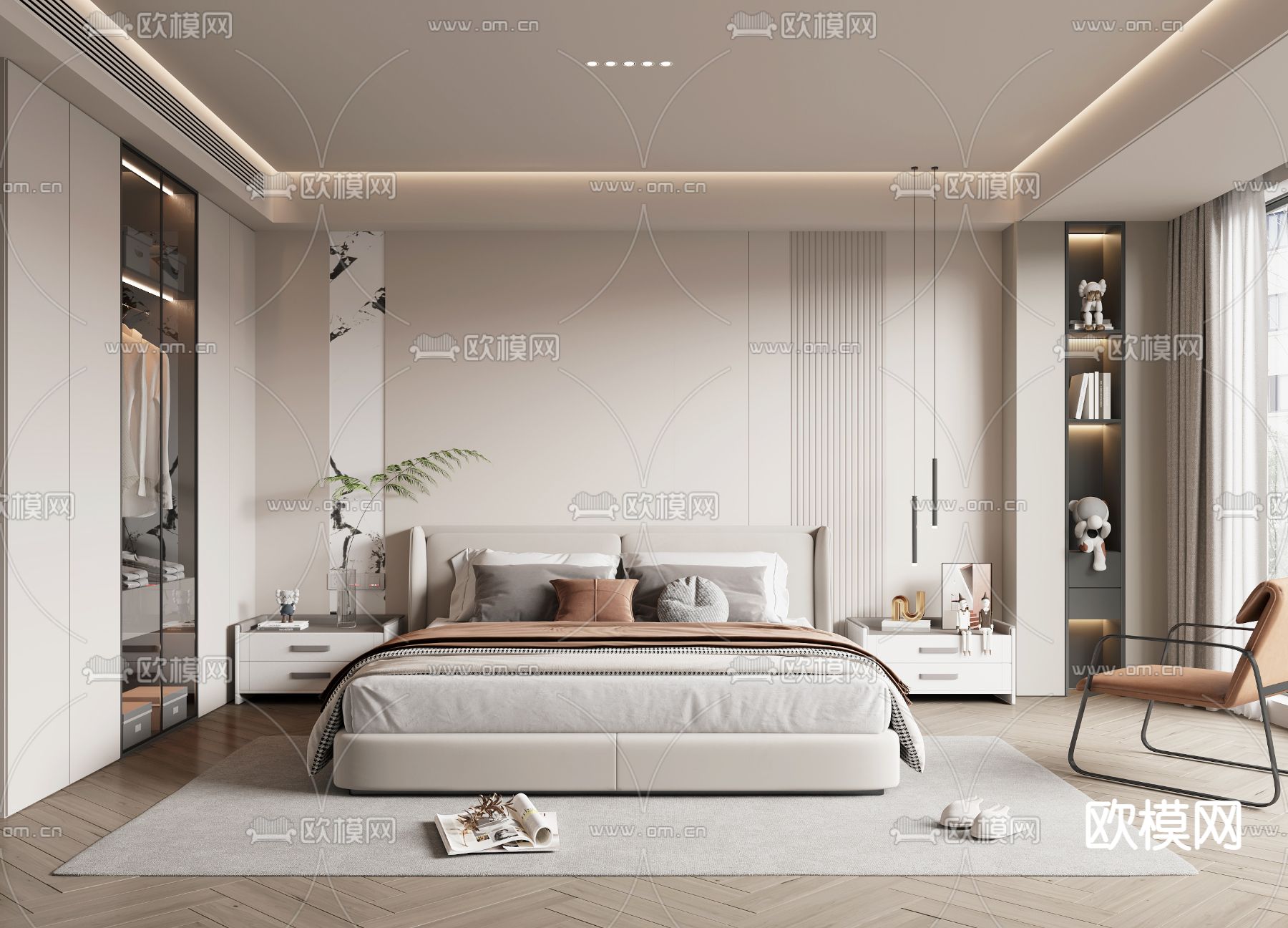 奶油风卧室 主卧3d模型下载
