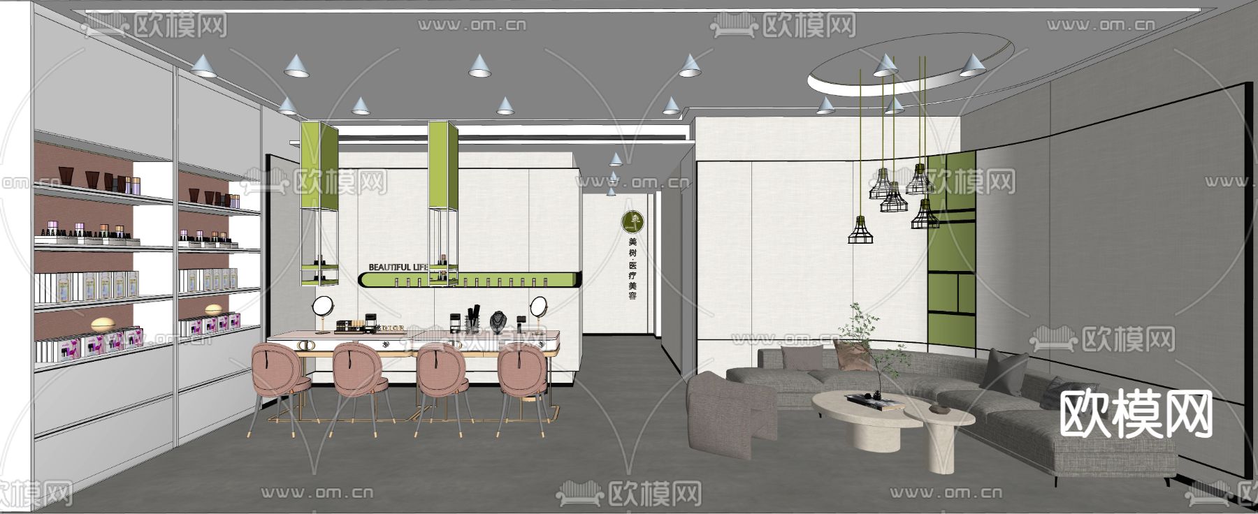 美甲美容大厅su模型下载（渲染图2）