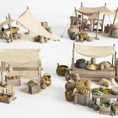  中式集市摊位su模型 