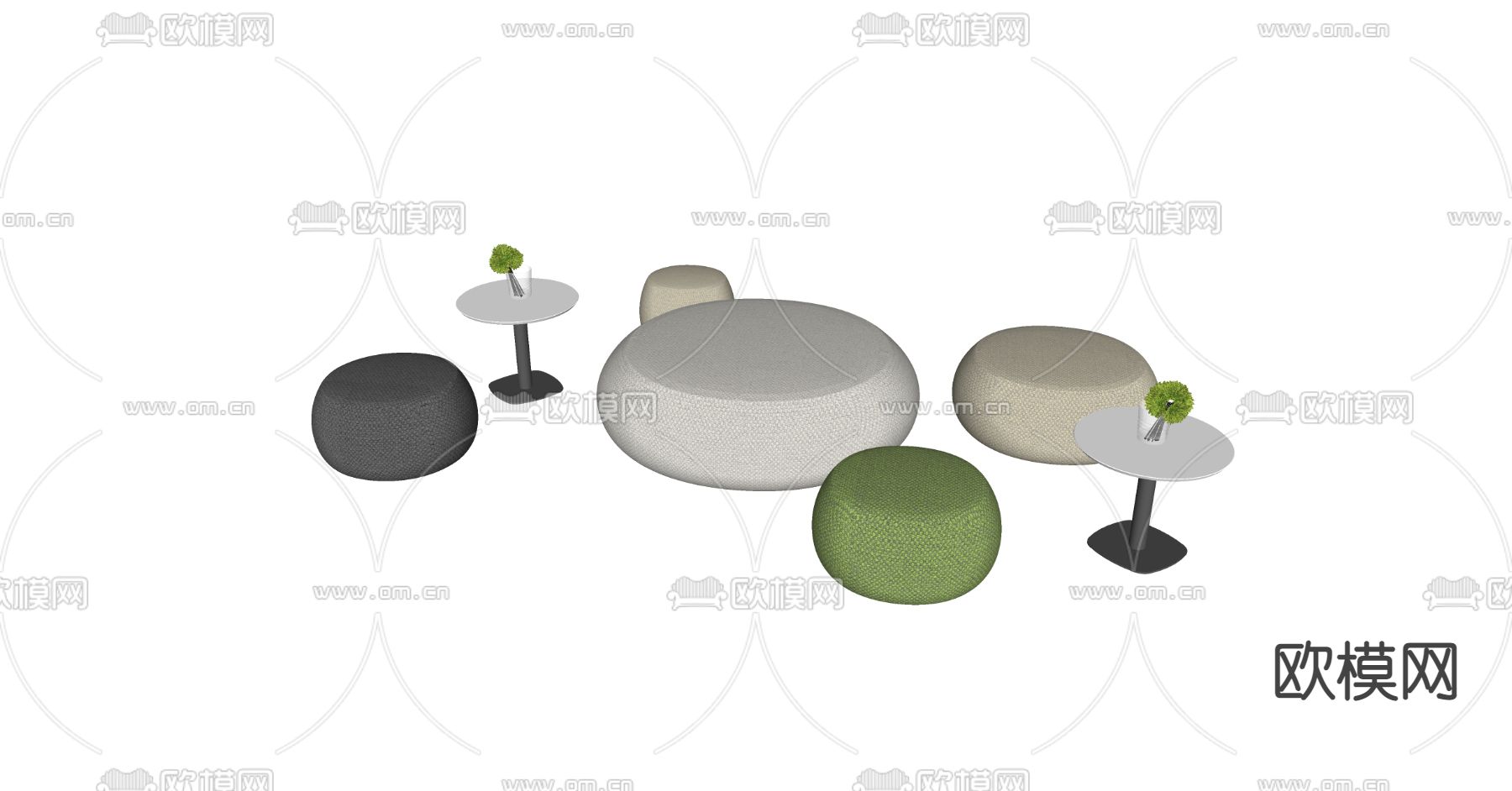 办公休闲沙发 组合沙发su模型下载（渲染图2）