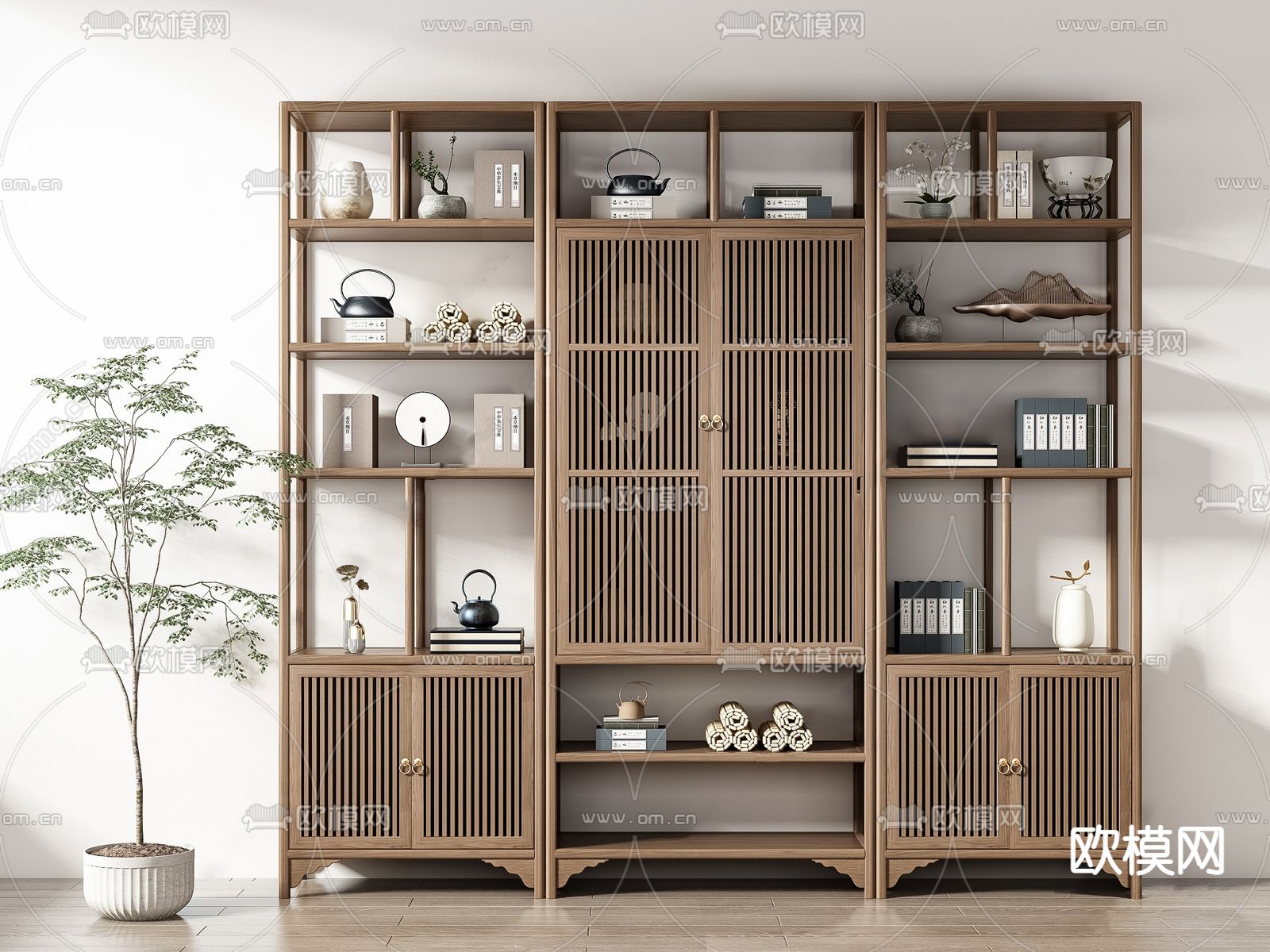 新中式博古架su模型下载（渲染图1）