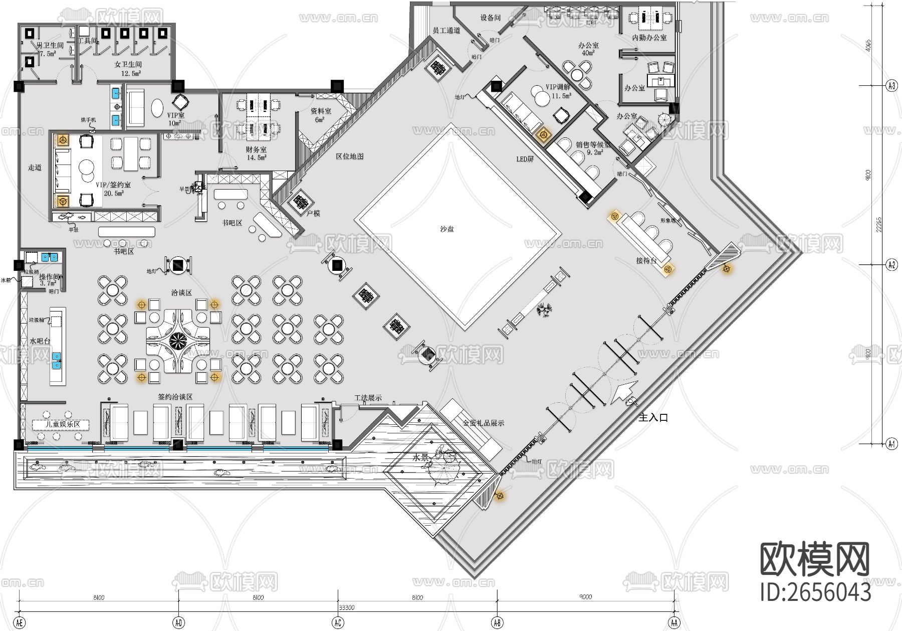 售楼处平面CAD施工图-免费3dmax模型库-欧模网