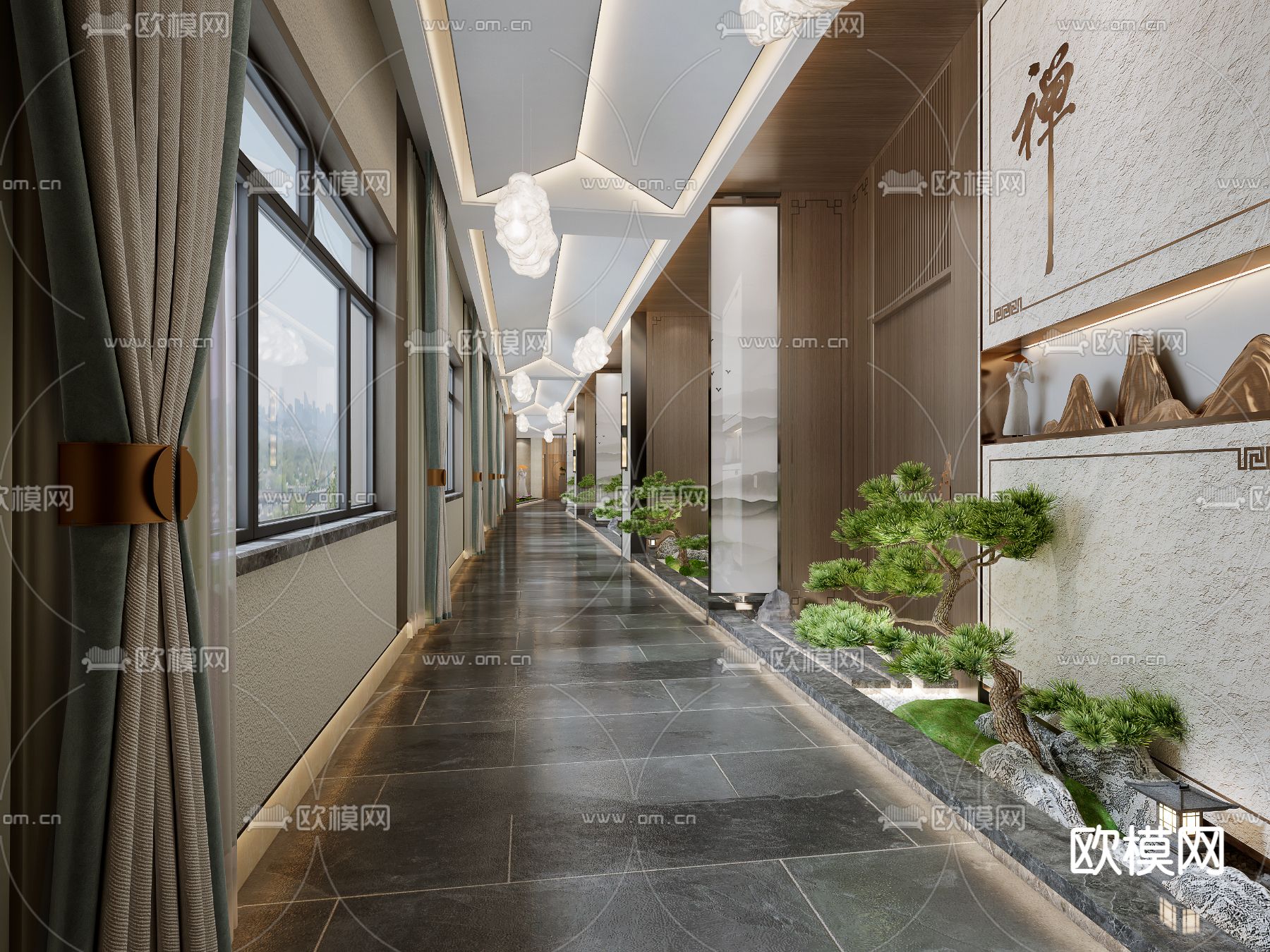 酒店过道 走廊3d模型下载_ID14101680_3dmax免费模型-欧模网